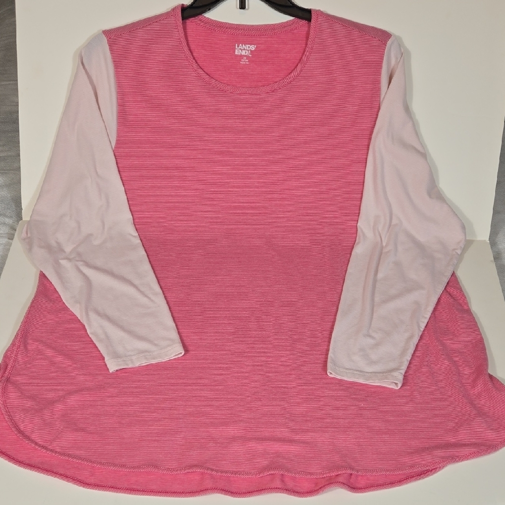 Lands' End Women's Pink and Light Pink Long Sleeve Top Sz 2X